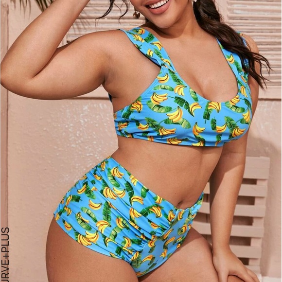 Shein Bananas And Palm Leaves 2 Piece Bikini Set Size 3XL